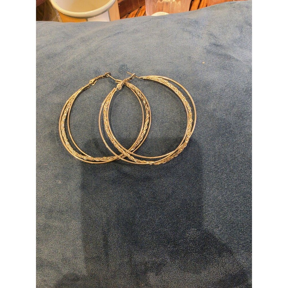 TWISTED TRIPLE HOOP EARRINGS TWISTED SILVER TONE 3" HOOPs EARRINGS